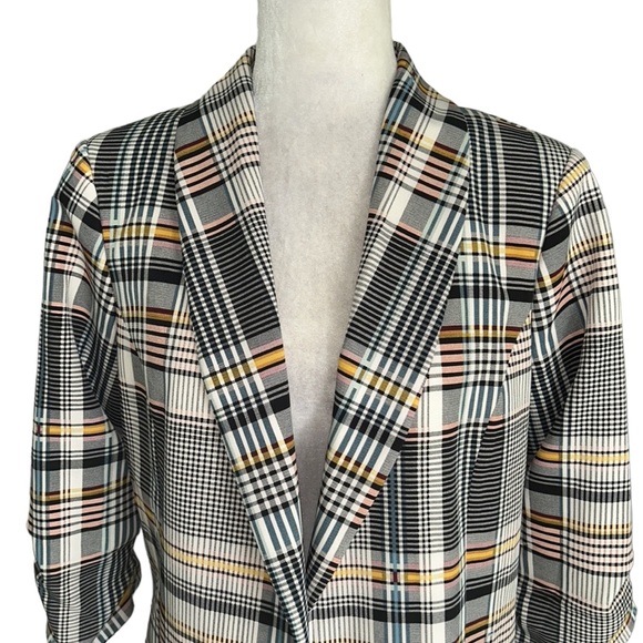 NWT Jules & Leopold Plaid Printed Ruched 3/4 Sleeve Blazer - M - Picture 2 of 12